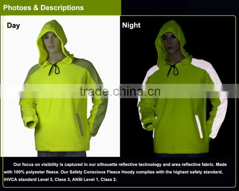 men's safety conscious high visibility clothing reflective hoody