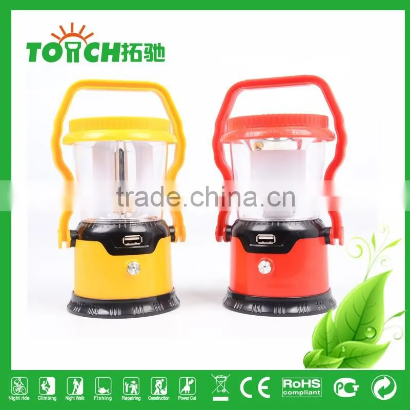 Vintage Design Red&Yellow Color ABS Plastic Lantern Solar LED Camping Light with 3w Torch Light