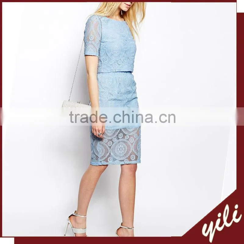 New design lace decorate ladies skirt suits 2014