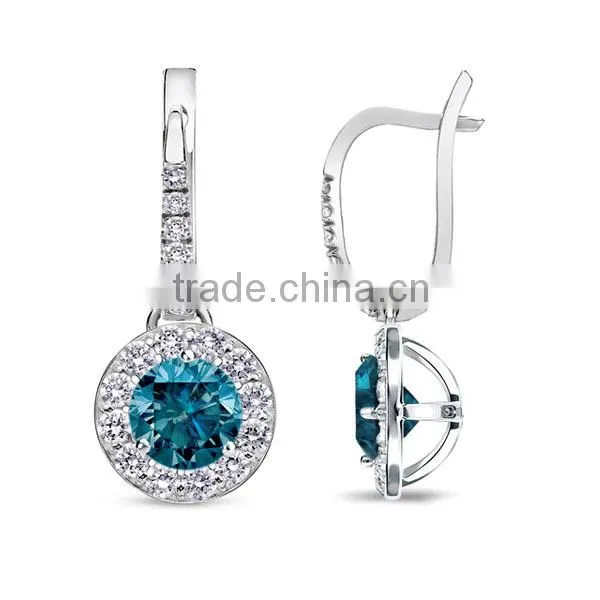 2016 925 sterling silver White Gold Blue Diamond Lever back stud earrings ladies earrings designs pictures