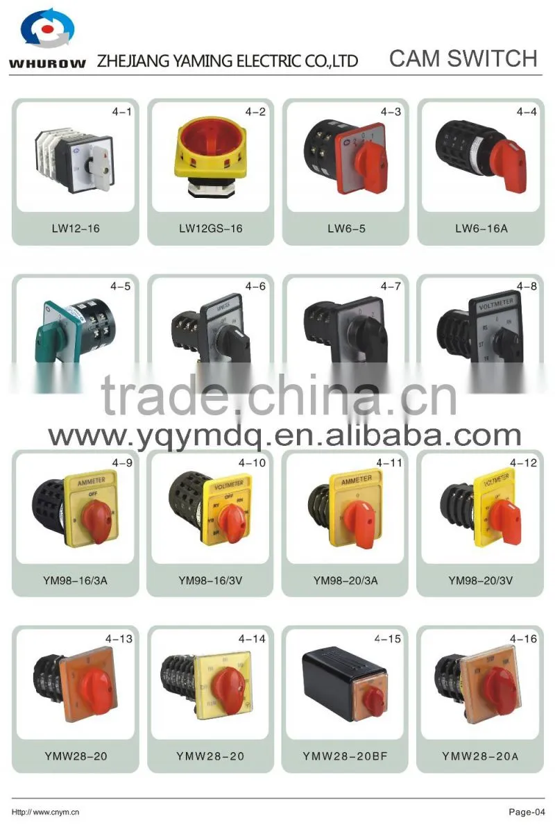Cam switch YMZ12 series white black changeover combination rotary switch 0-8 positions 16-125A Ui 690V sliver point contacts