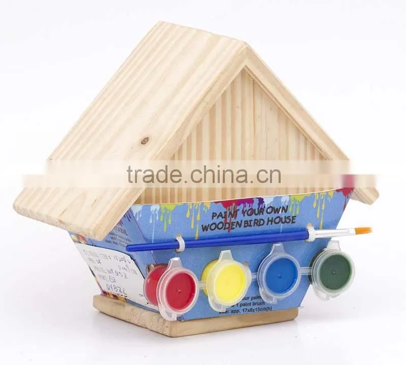 Educational toys Natural Hand Painted Wood Bird House Craft Project Kit