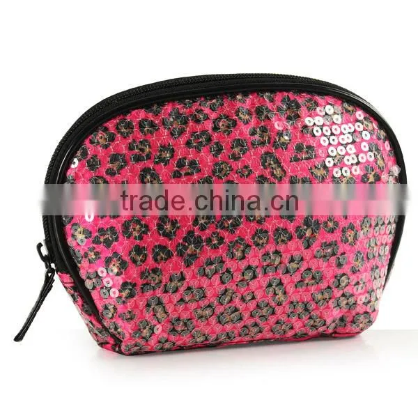 glitter sequins cosmetic bag with piping