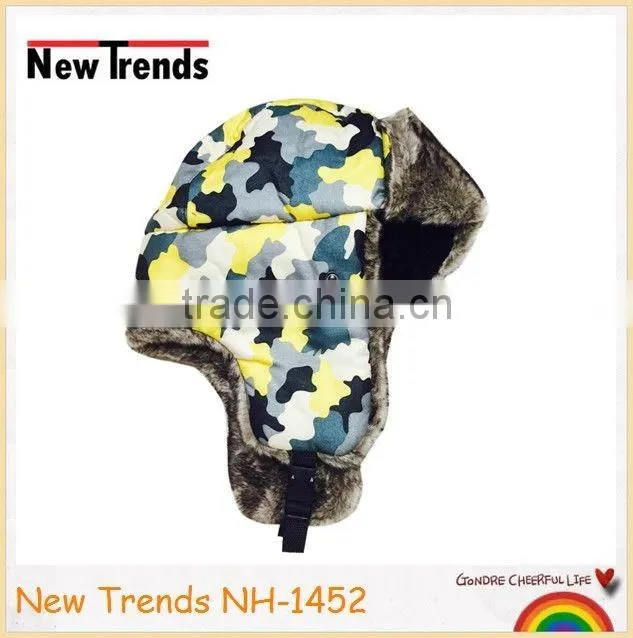 Camouflage printed faux fur Russian style winter hat trapper hat with mask