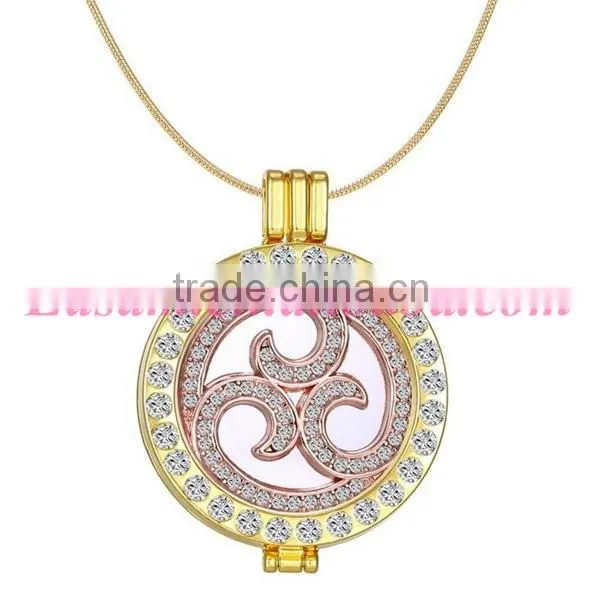 Fashion korean hollow coin necklace,new design locket pendant necklace