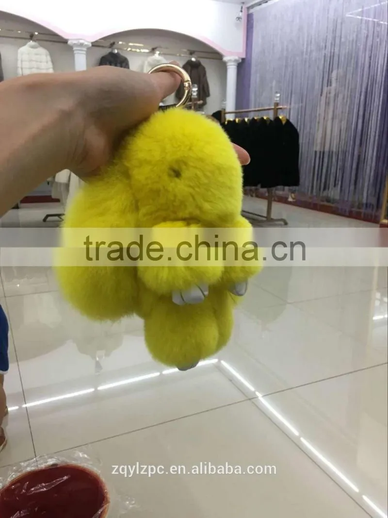 Big soft cute rex rabbit fur toy keyring decorate keychain trimming for keys