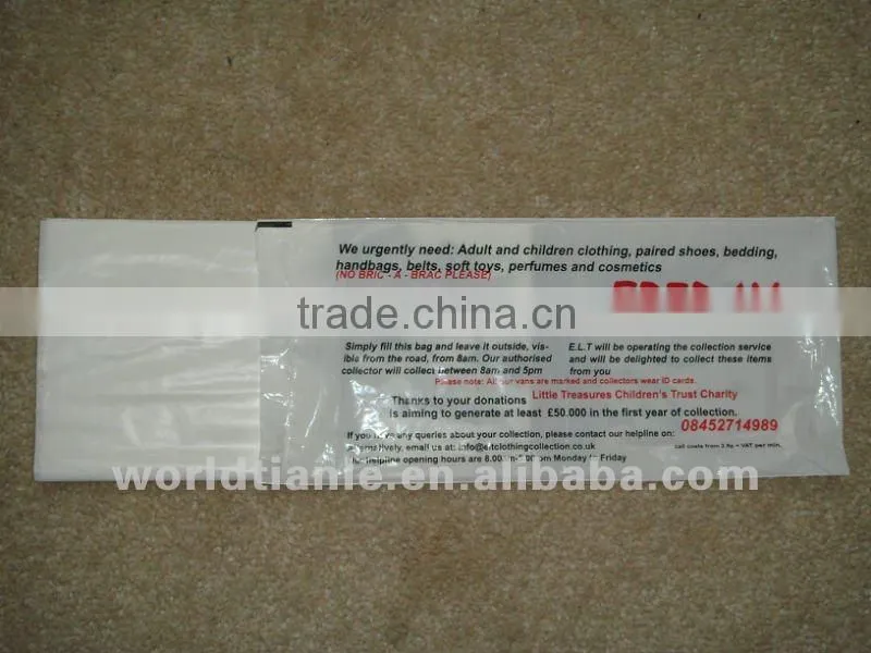 PE Plastic Charity Bag with Printing for Donation