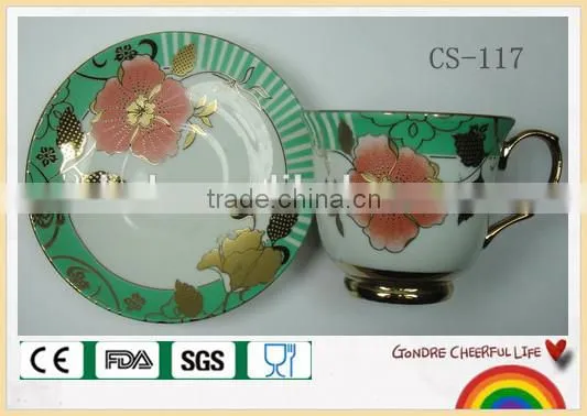 porcelain custom printed cups and saucer with low price,