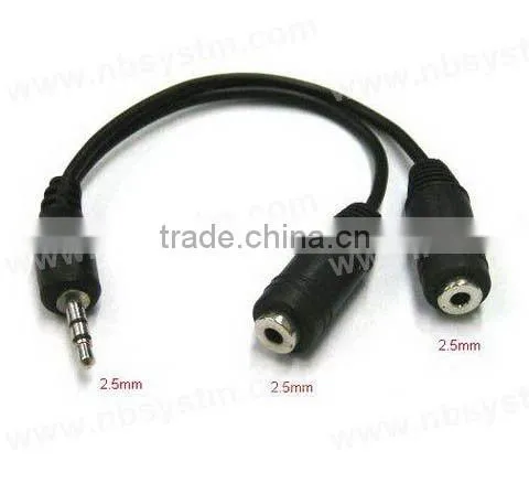2.5mm stereo plug to 2 x 2.5 stereo jack adapter cable