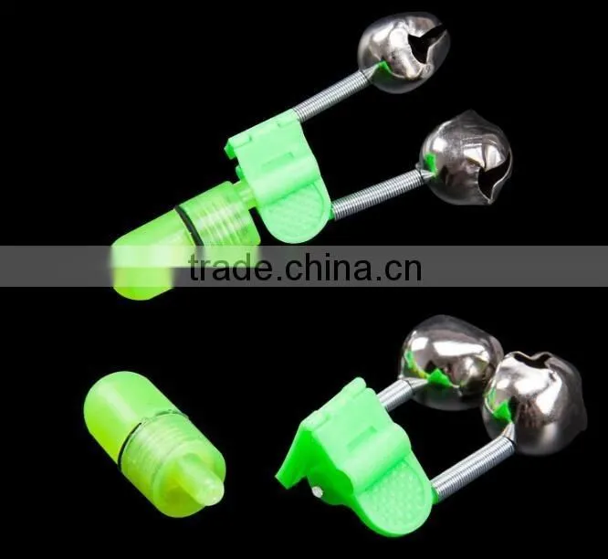 Hot!!LED Night Fishing Bite Bait Alarm Twin 2 Bells Light Rod Tip Clip Alert Ring/led light alarm bell with light fishing tool