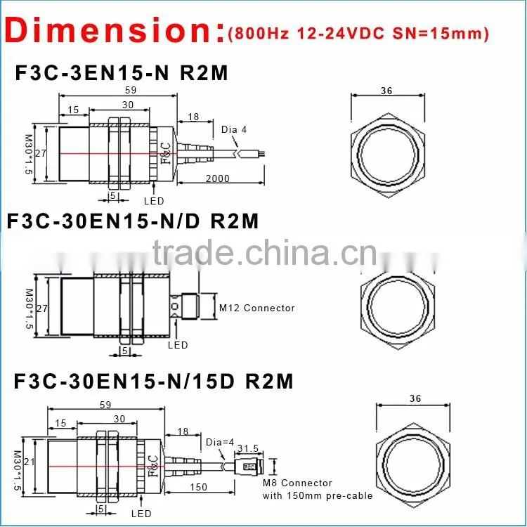 M30 30*45mm short body DC10-30V NPN NO Non-shield proximity sensor
