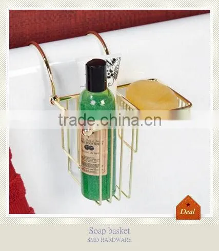 Over the rim soap basket with polished brass