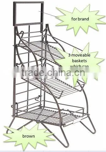 Icegreen 3-Shelf Fold-up Rectangular Brown Metal Display Rack/Shelf /Basket YC020
