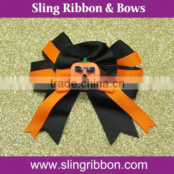 Ribbon Hair Bow With Pumpkin For Halloween