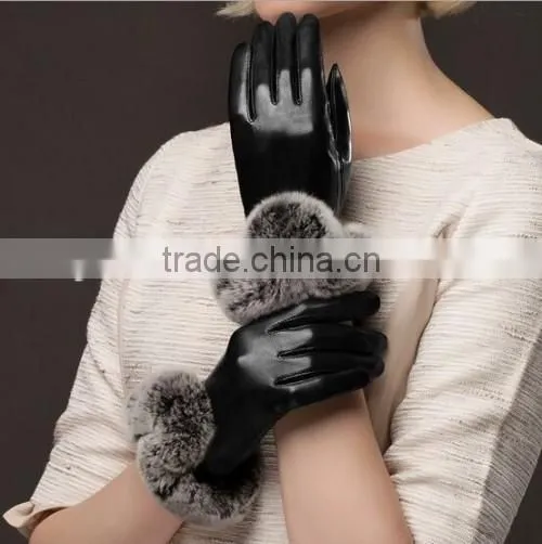 2016 Fashionable Woman Leather Gloves Beautiful Fur Woman Leather Gloves