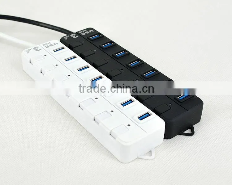High Capacity usb por hub, 7 port usb hub 3.0 with individual on/off switches and LED Lights for computer accessories