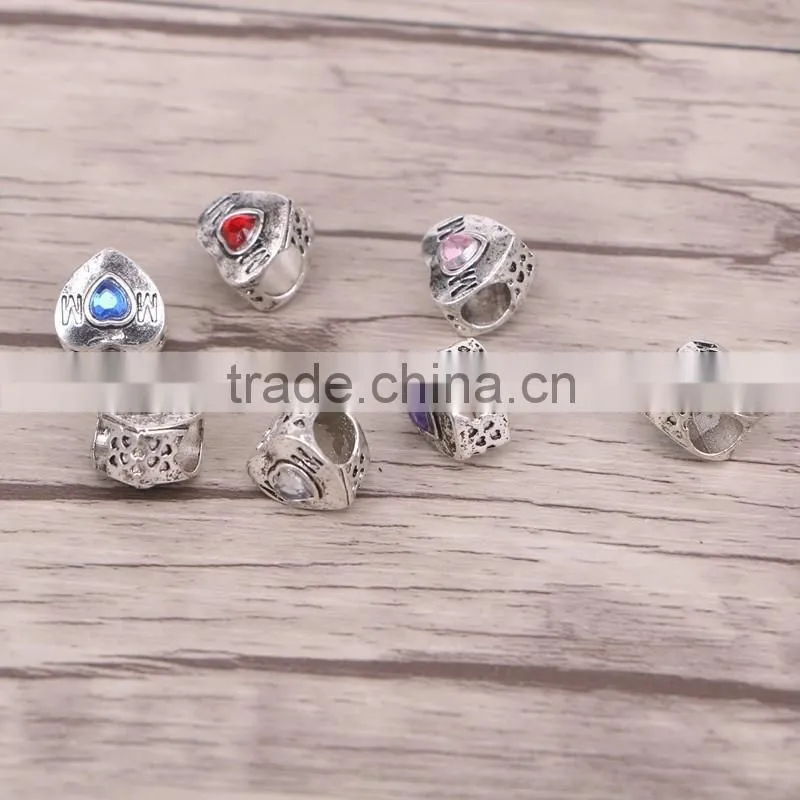 Dark silver plated love heart big hole bead charm Fits European Charm Bracelets