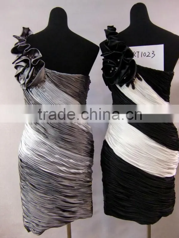 One shoulder prom cocktail dress floral embellished fantasy cocktail dress 2014