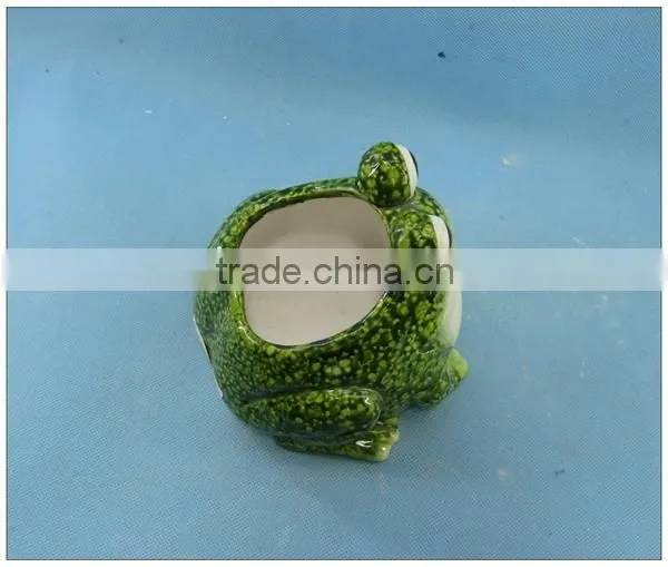 Glazed ceramic plant pot, pottery garden decoration frog flower pot