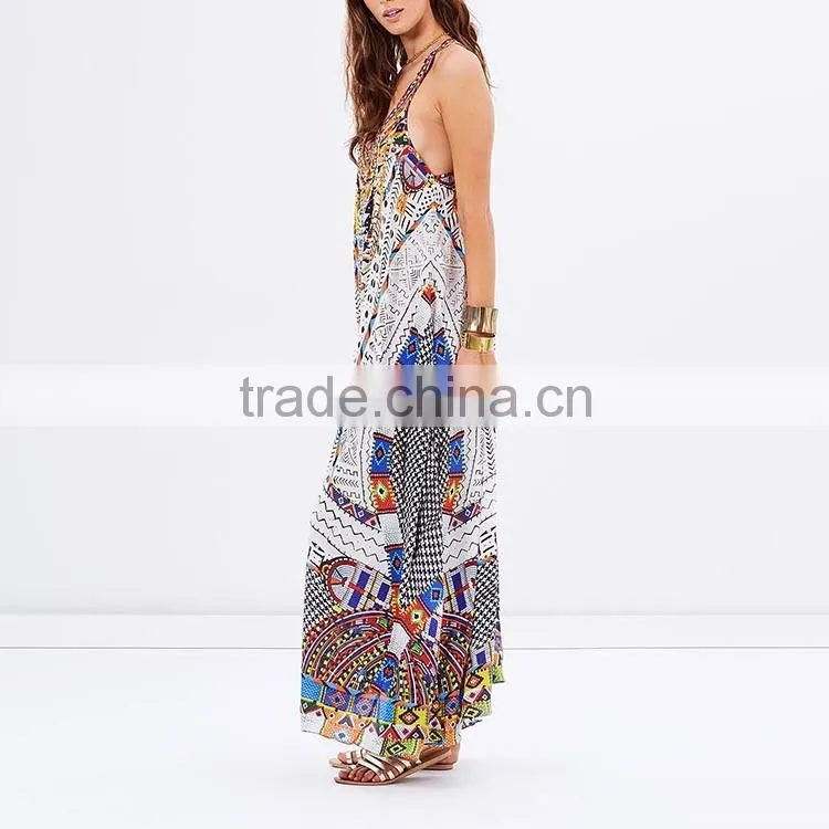 Asian woman clothing sleeveless kaftan abaya print ethnic maxi dress