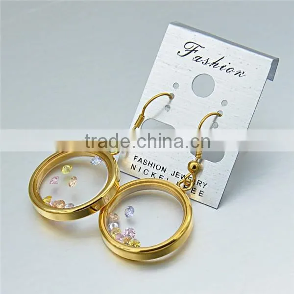 womens fashion round earrings stainless steel 18k gold plated glass earrings