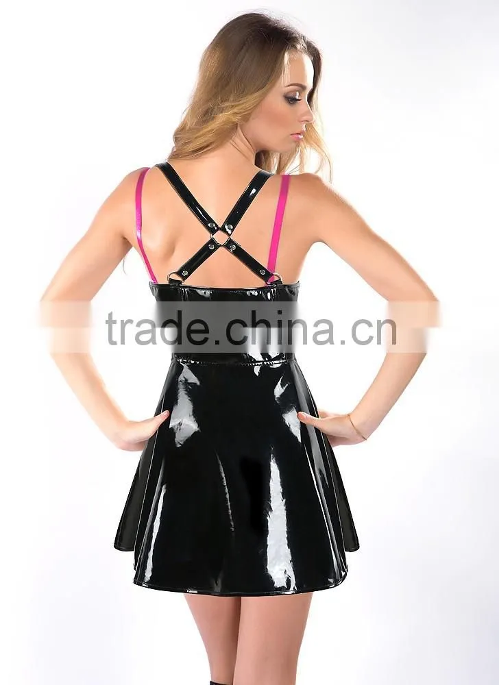 Newest Zipper Back Shiny Black Pvc Sexy Plus Size Faux Leather Long Skirt