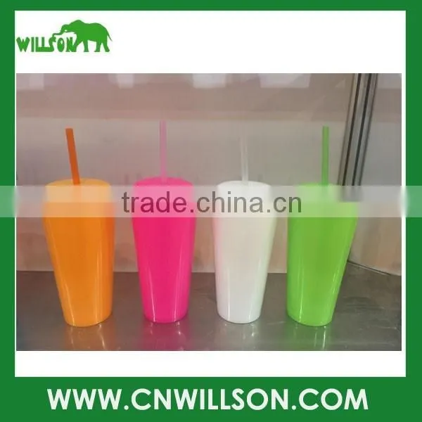 Promotional double wall insulated 16oz plastic cup with straw