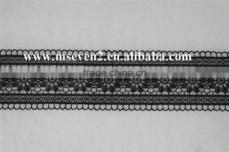 2016 fashiona design 100% polyester flower lace in black embroidery lace trim decoration lace trim for clothing
