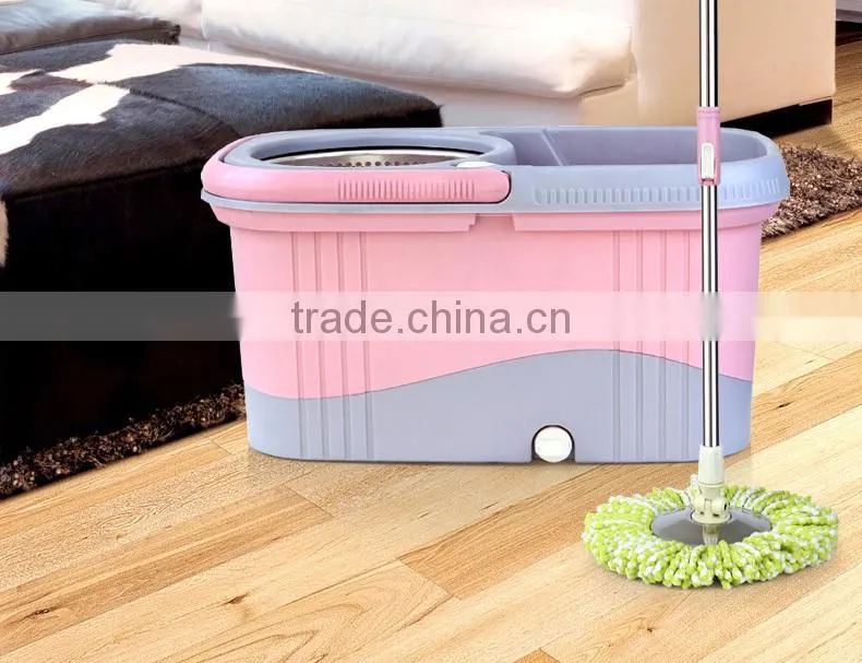 Spin Mop & Bucket System, Deluxe 360 Degree Spin Self-wringing Mop and Spin Dry Bucket with 2 Mop Heads - No Foot Pedal Needed
