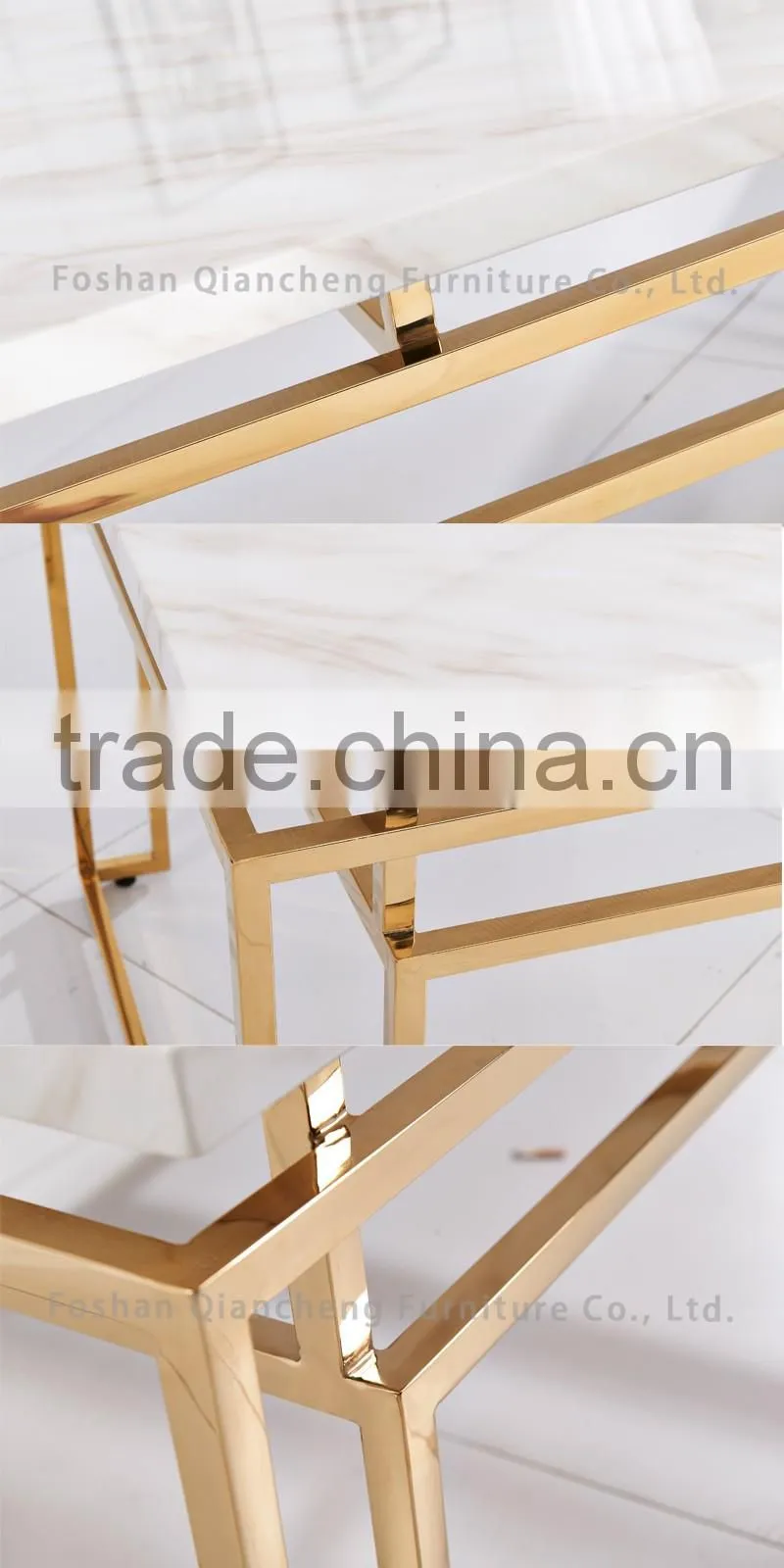2017 French style golden stainless steel marble top console table