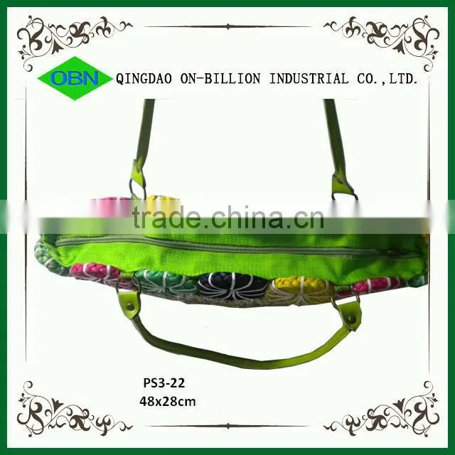 Wholesale corn husk weave bag with leather handle