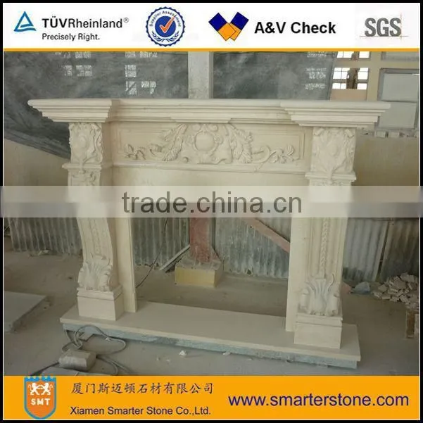 Beige Sculpture Marble Mantel