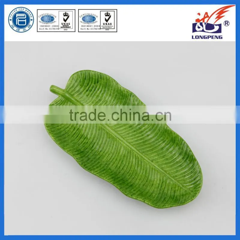 Big Size Hand Painted Leaf Shaped Ceramic Plates for Fruit