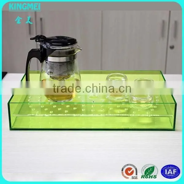 Crystal square acrylic beer tea tray with handles and round corner