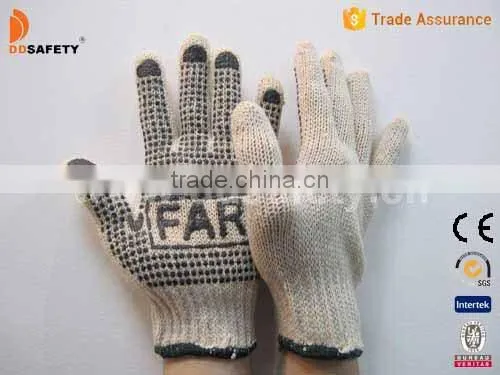 DDSAFETY 2017 7G Natural Cotton Thread Black PVC Dots And Logo On Palm Working Gloves
