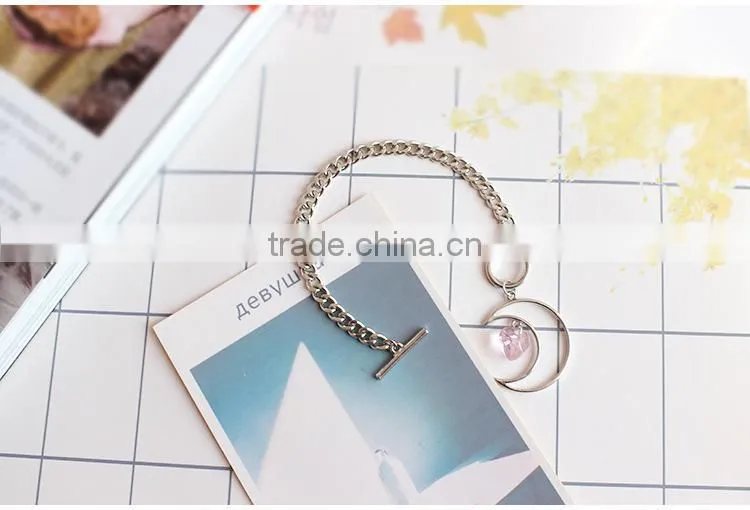 hollow moon heart crystal charms bracelet simple chain bracelet