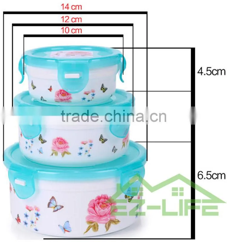 BPA free microwave safe seal plastic refrigerator food keep fresh bowl set 3 pieces/set