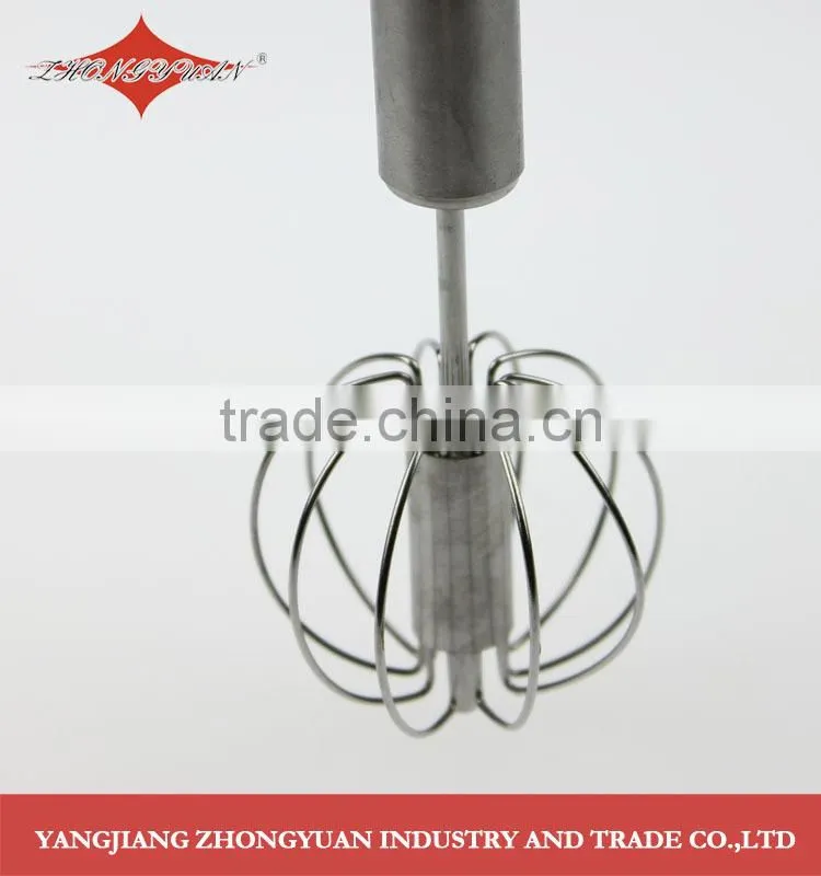 Durable Kitchen Utensil Cooking Egg Tools Stainless Steel Hand Push Egg Beater Whisk Blender 10-inch