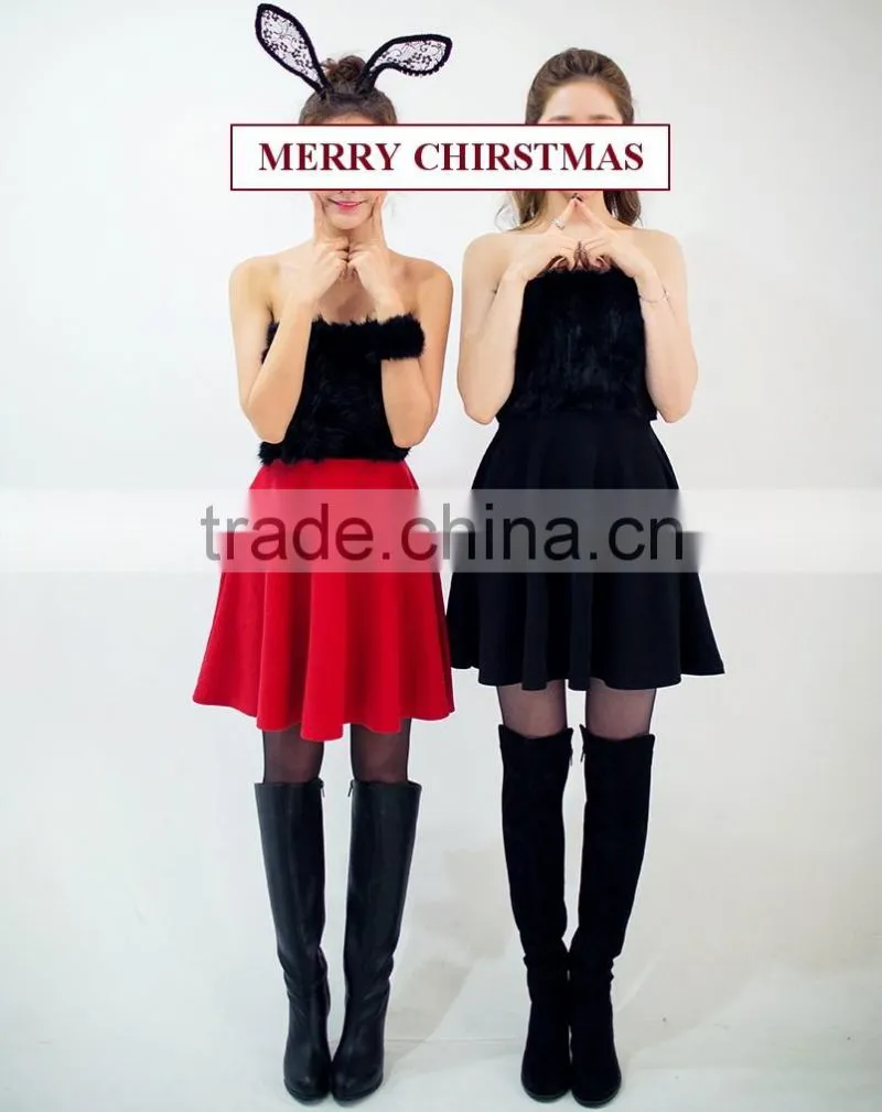 2017 Merry Christmas Sexy One Piece Girls Party Dresses Faux Fur Bust Christmas Costume HSD5490