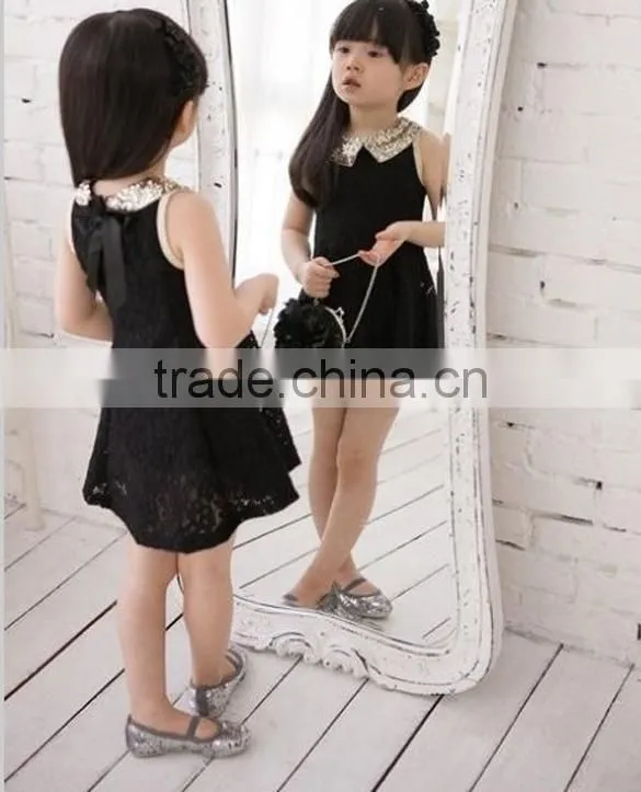 Kids Girls Sleeveless Sequins Collar Lace Vest Princess Sundress SV000883#