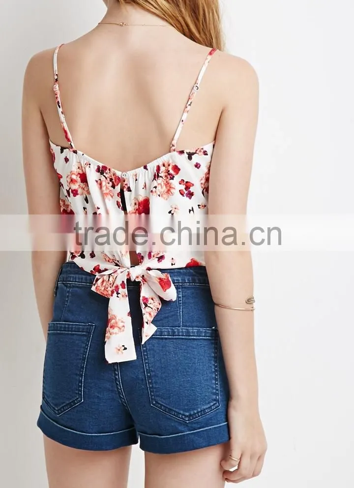 Sultry Summer Floral Slit-Back Cami from China Manufacturer clothes women summer 2015 Blouse