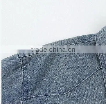 2016 new double pockets slim fit stone washed denim shirt for man