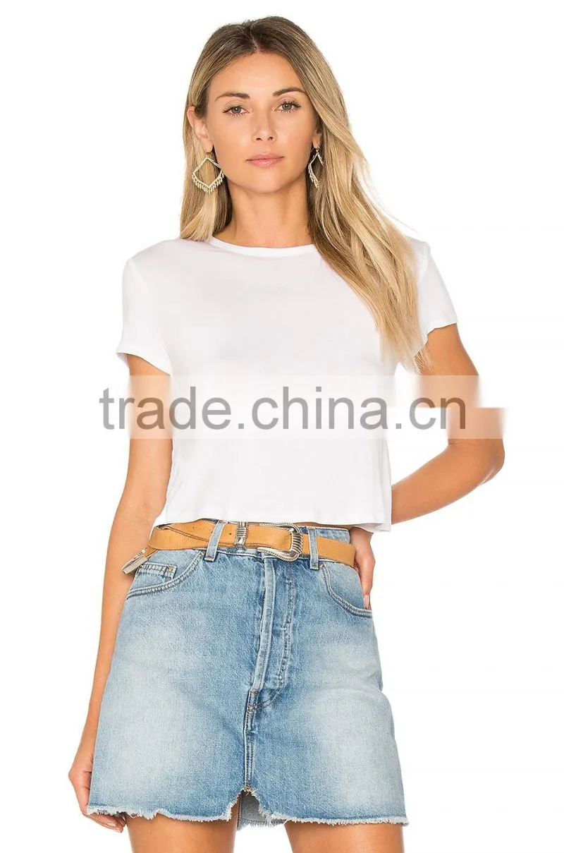 2017 Guangzhou Shandao New Fancy Design 180g 100% Cotton Plain Dyed Wholesale Women Short Sleeve Blank White T-Shirt