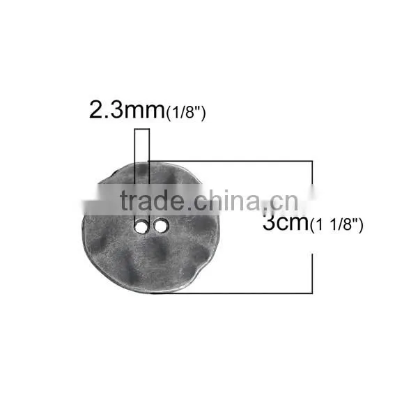 Zinc Based Alloy Metal Sewing Buttons Irregular Antique Silver 2 Holes Round 30mm x 29mm