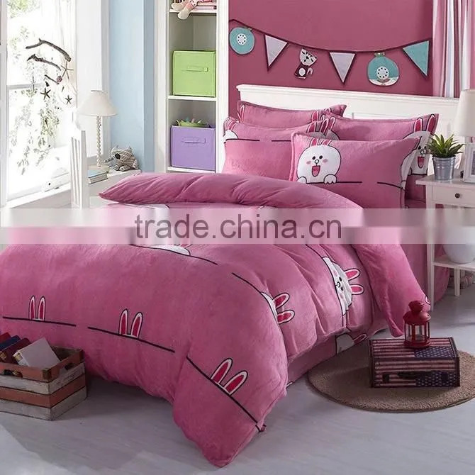 2017 NEW LOVELY CARTOON RABBIT FLANNEL 4PCS BEDDING SET