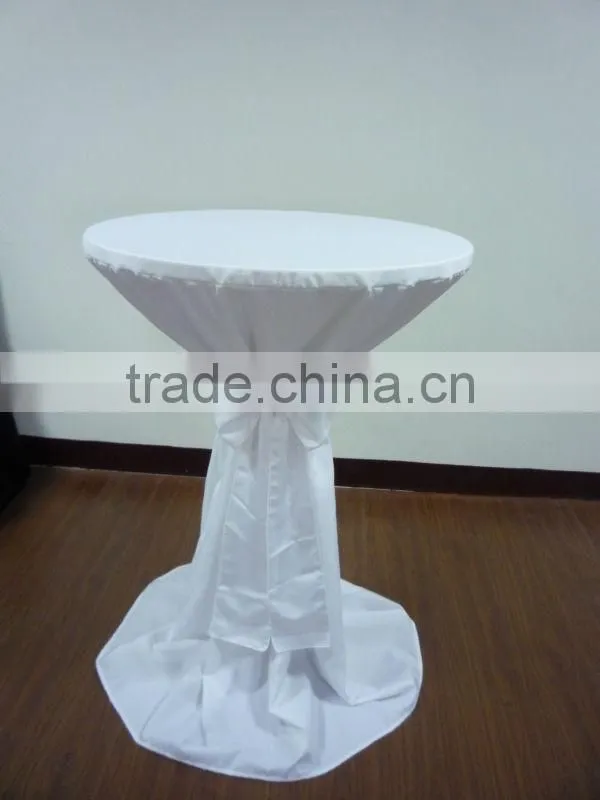 knitted 100% polyester tablecloth, Stehtischhusse weiss mit extra Schleifenband