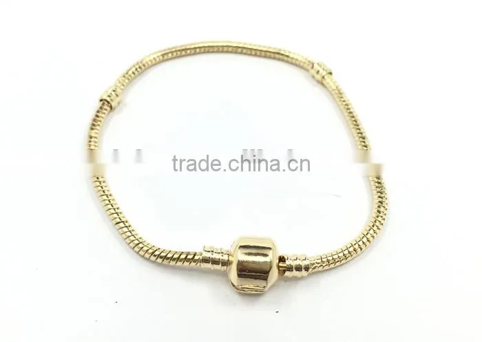2016 Latest Gold Starter Charm Bracelet Barrel Snap Clasp Chain,Fashion Charms Snake Chain Alloy Beads Fit European Bracelet DIY