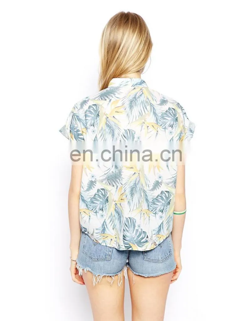 Tropical Boxy Shirt/cotton fabric womens casual shirts/shirt women short sleeve fashion model-cp381