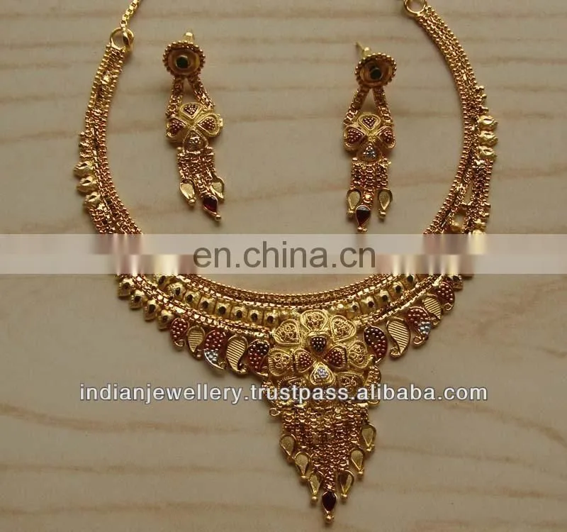 Goldplated necklace jewelry set manufacturer, gold-plated necklace fashion jewellery sets exporter