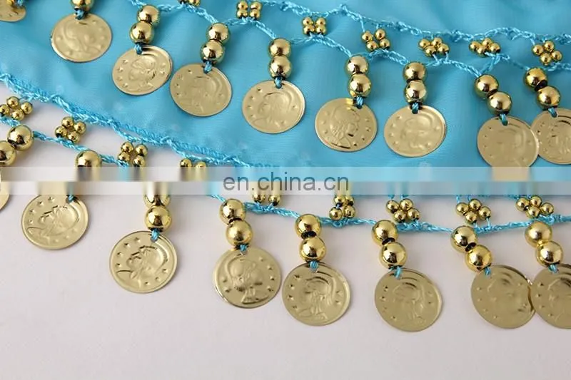Y-2058 New product chiffon glittery gold coin children belly dance hip scarf